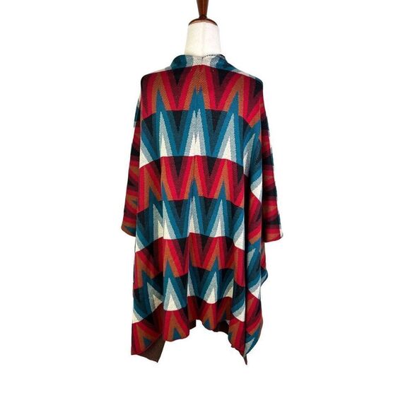 Joseph A Woman cardigan One size (M/L) duster wrap jacket blue red Aztec print - Picture 3 of 11